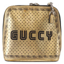 GUCCI GUCCY Print GUCCIxSEGA Bag Leather Gold Silver 511189 Auth bs30126-13