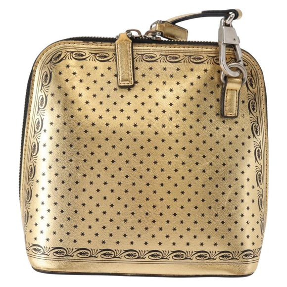 GUCCI GUCCY Print GUCCIxSEGA Bag Leather Gold Silver 511189 Auth bs30126
