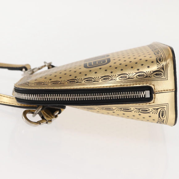 GUCCI GUCCY Print GUCCIxSEGA Bag Leather Gold Silver 511189 Auth bs30126