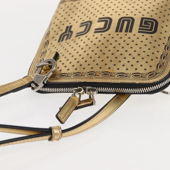 GUCCI GUCCY Print GUCCIxSEGA Bag Leather Gold Silver 511189 Auth bs30126
