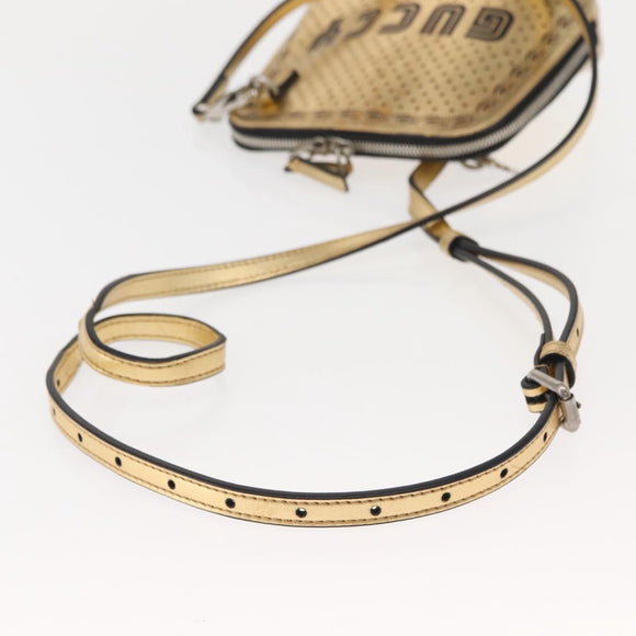 GUCCI GUCCY Print GUCCIxSEGA Bag Leather Gold Silver 511189 Auth bs30126