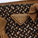 PRADA Hand Bag Tweed Beige Silver Auth bs30129-18