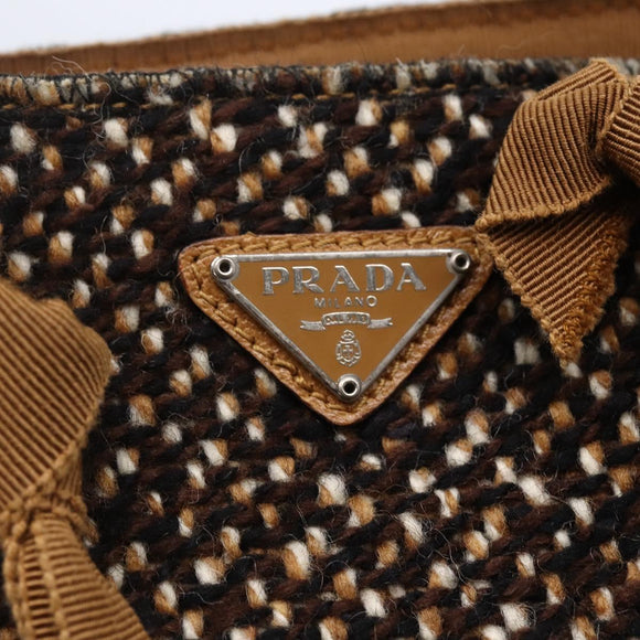 PRADA Hand Bag Tweed Beige Silver Auth bs30129