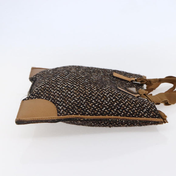 PRADA Hand Bag Tweed Beige Silver Auth bs30129