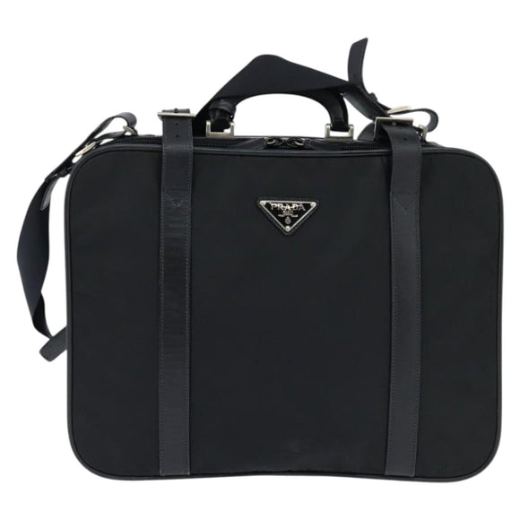 PRADA Business Bag Nylon Black Silver Auth bs30135