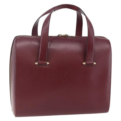 CARTIER Must Line Tote Bag Leather Bordeaux Gold Auth bs30136
