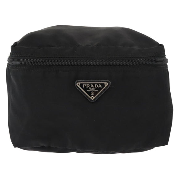 PRADA Vanity Bag Nylon Black Silver Auth bs30138