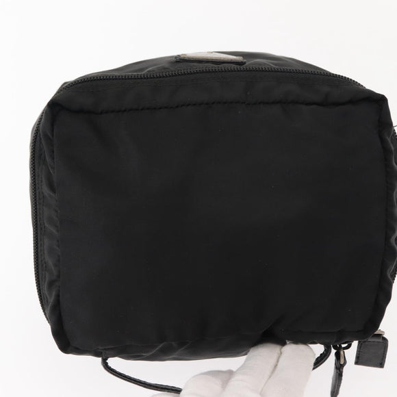PRADA Vanity Bag Nylon Black Silver Auth bs30138