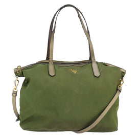 PRADA Tote Bag Nylon Khaki Gold Auth bs30152