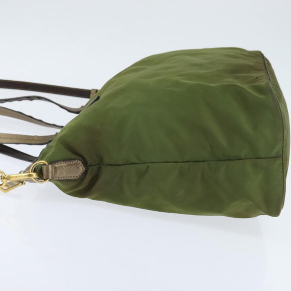 PRADA Tote Bag Nylon Khaki Gold Auth bs30152