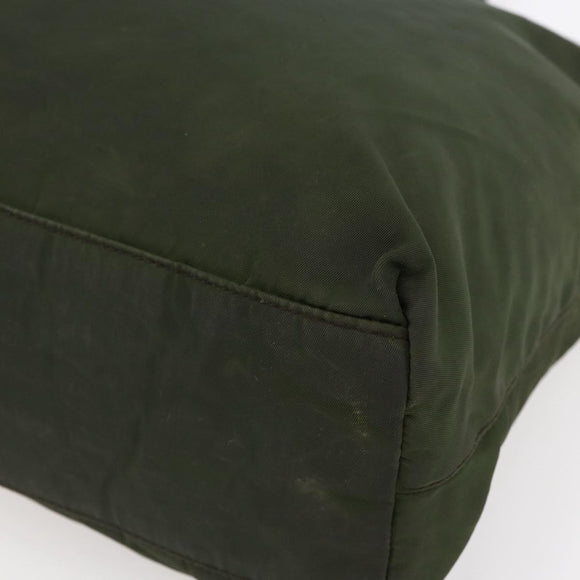 PRADA Tote Bag Nylon Khaki Silver Auth bs30154