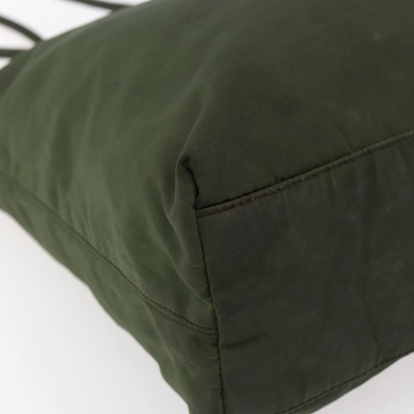 PRADA Tote Bag Nylon Khaki Silver Auth bs30154