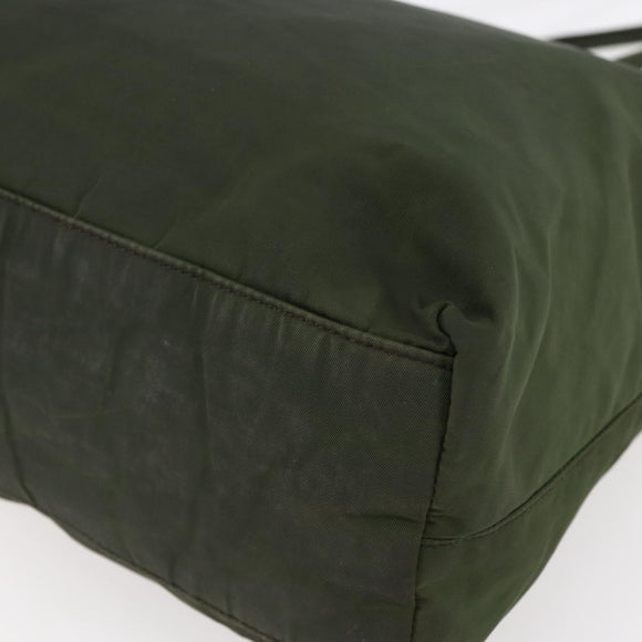 PRADA Tote Bag Nylon Khaki Silver Auth bs30154