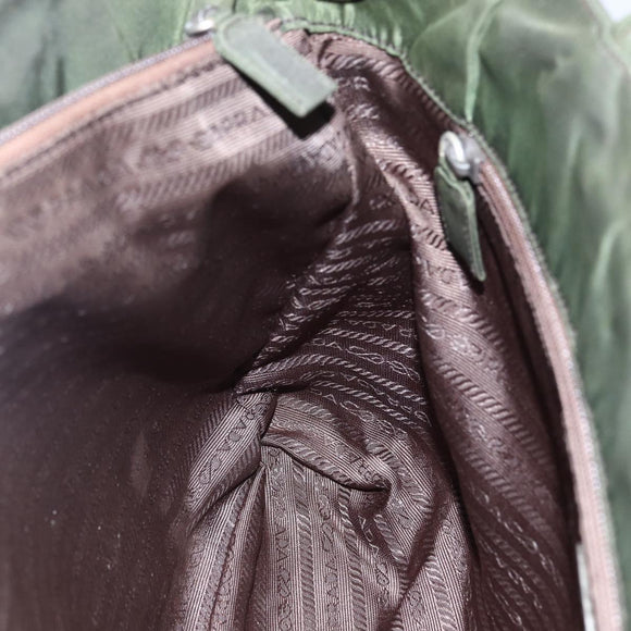 PRADA Tote Bag Nylon Khaki Silver Auth bs30154