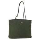PRADA Tote Bag Nylon Khaki Silver Auth bs30154-1