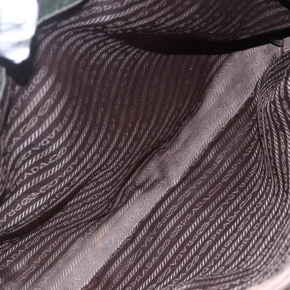 PRADA Tote Bag Nylon Khaki Silver Auth bs30154