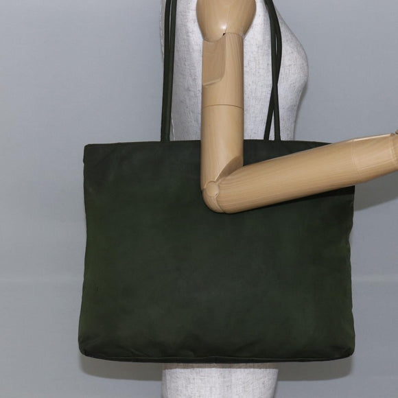 PRADA Tote Bag Nylon Khaki Silver Auth bs30154