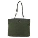 PRADA Tote Bag Nylon Khaki Silver Auth bs30154-13