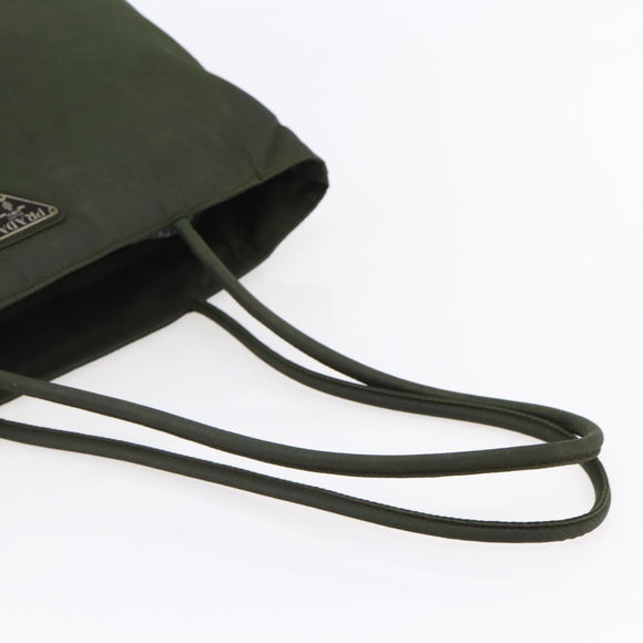 PRADA Tote Bag Nylon Khaki Silver Auth bs30154