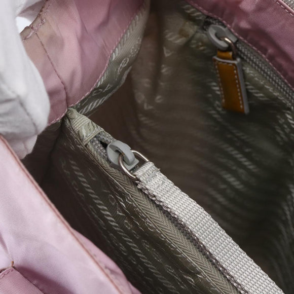 PRADA Tote Bag Nylon Pink Silver Auth bs30156