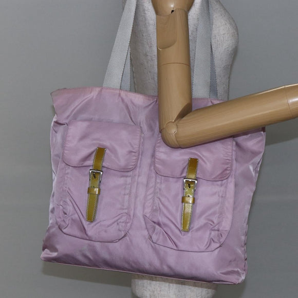 PRADA Tote Bag Nylon Pink Silver Auth bs30156