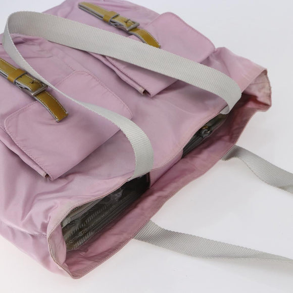 PRADA Tote Bag Nylon Pink Silver Auth bs30156