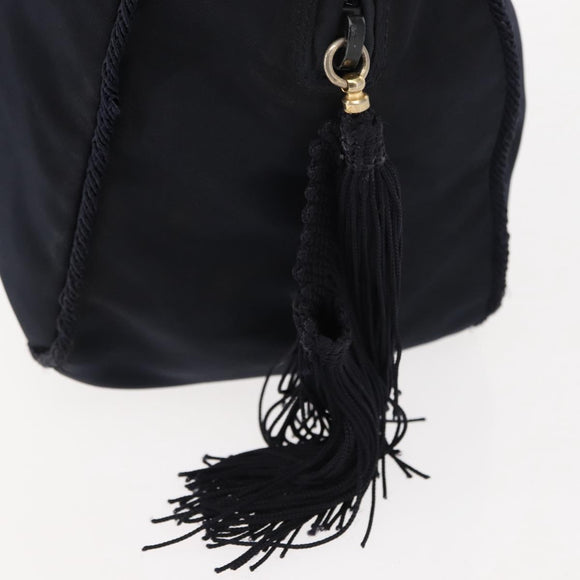 PRADA Beads Fringe Hand Bag Nylon Navy Gold Auth bs30157
