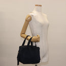 PRADA Beads Fringe Hand Bag Nylon Navy Gold Auth bs30157-22