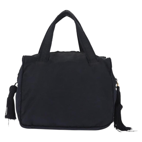 PRADA Beads Fringe Hand Bag Nylon Navy Gold Auth bs30157