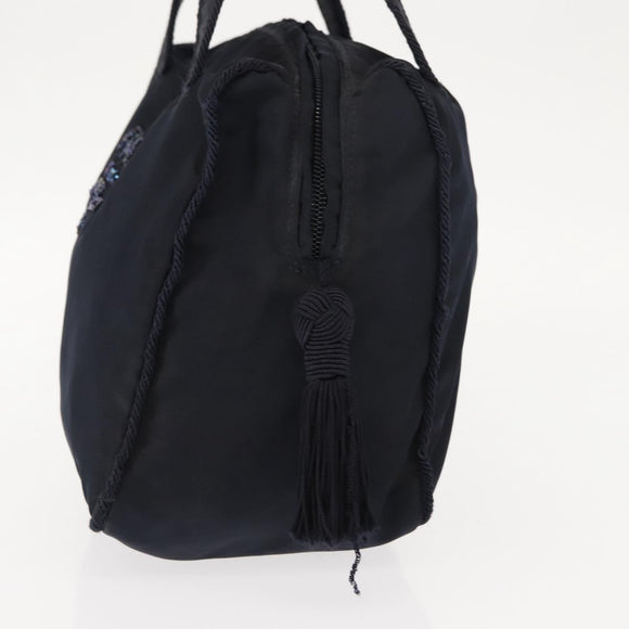 PRADA Beads Fringe Hand Bag Nylon Navy Gold Auth bs30157