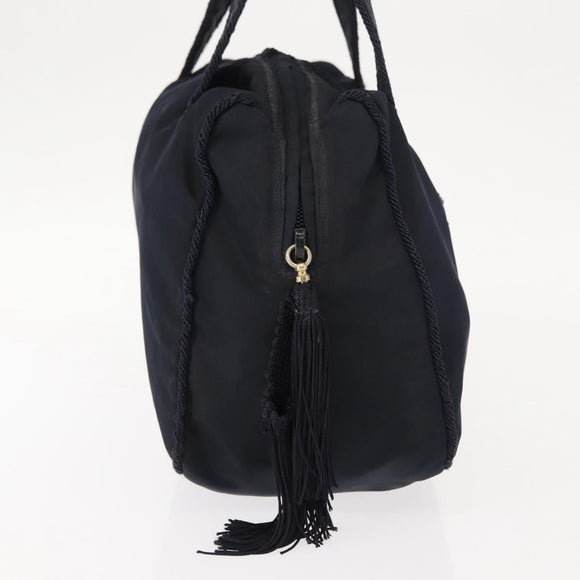 PRADA Beads Fringe Hand Bag Nylon Navy Gold Auth bs30157