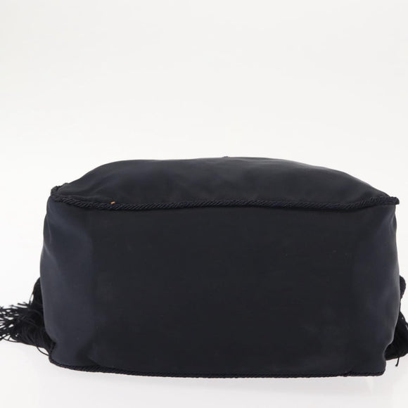 PRADA Beads Fringe Hand Bag Nylon Navy Gold Auth bs30157