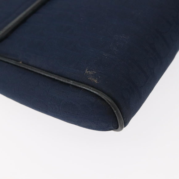 Christian Dior Trotter Canvas Shoulder Bag Navy Gold Auth bs30159