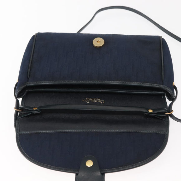 Christian Dior Trotter Canvas Shoulder Bag Navy Gold Auth bs30159