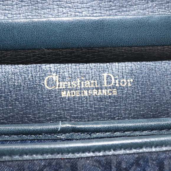 Christian Dior Trotter Canvas Shoulder Bag Navy Gold Auth bs30159