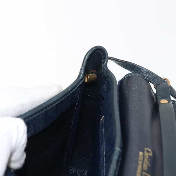 Christian Dior Trotter Canvas Shoulder Bag Navy Gold Auth bs30159
