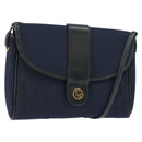 Christian Dior Trotter Canvas Shoulder Bag Navy Gold Auth bs30159-1