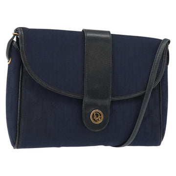 Christian Dior Trotter Canvas Shoulder Bag Navy Gold Auth bs30159