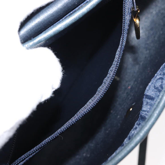 Christian Dior Trotter Canvas Shoulder Bag Navy Gold Auth bs30159