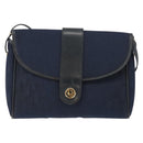 Christian Dior Trotter Canvas Shoulder Bag Navy Gold Auth bs30159-13