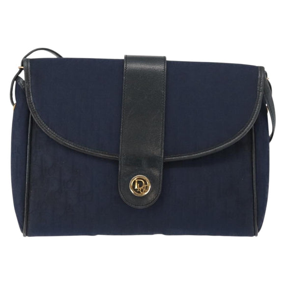 Christian Dior Trotter Canvas Shoulder Bag Navy Gold Auth bs30159