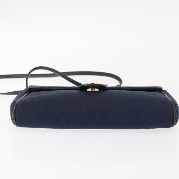 Christian Dior Trotter Canvas Shoulder Bag Navy Gold Auth bs30159