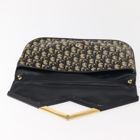 Christian Dior Trotter Canvas Clutch Bag Navy Gold Auth bs30160
