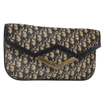 Christian Dior Trotter Canvas Clutch Bag Navy Gold Auth bs30160