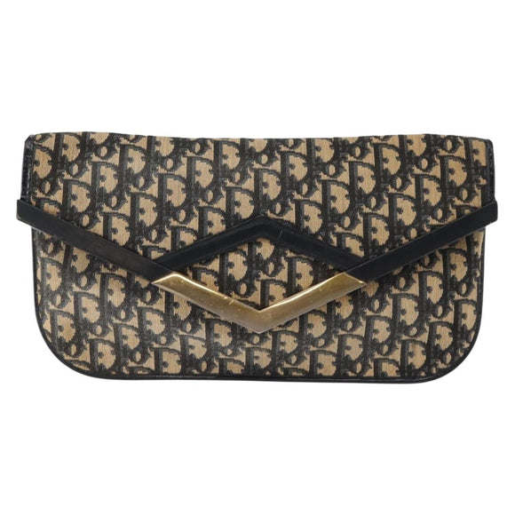 Christian Dior Trotter Canvas Clutch Bag Navy Gold Auth bs30160