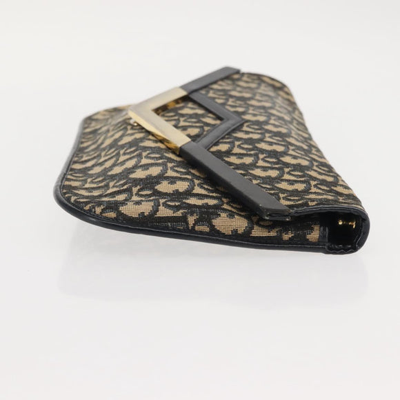 Christian Dior Trotter Canvas Clutch Bag Navy Gold Auth bs30160