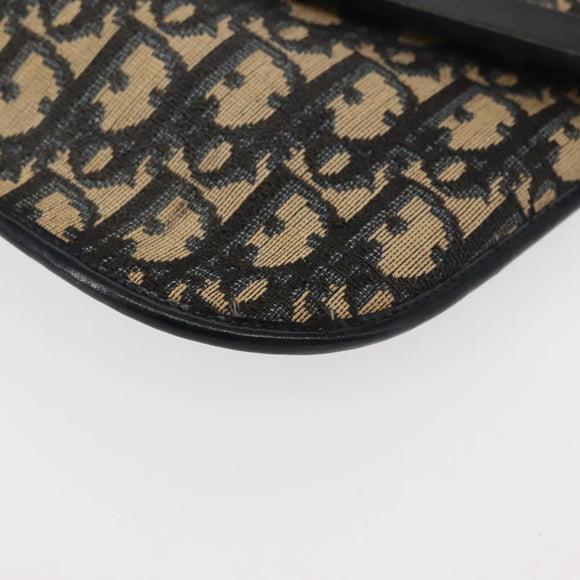 Christian Dior Trotter Canvas Clutch Bag Navy Gold Auth bs30160