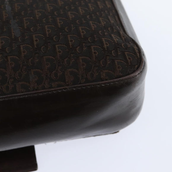 Christian Dior Trotter Canvas Shoulder Bag Brown Silver Auth bs30163
