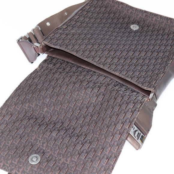 Christian Dior Trotter Canvas Shoulder Bag Brown Silver Auth bs30163