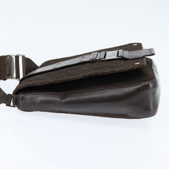 Christian Dior Trotter Canvas Shoulder Bag Brown Silver Auth bs30163